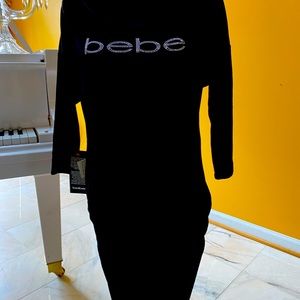 Bebe black velvet ruched dress